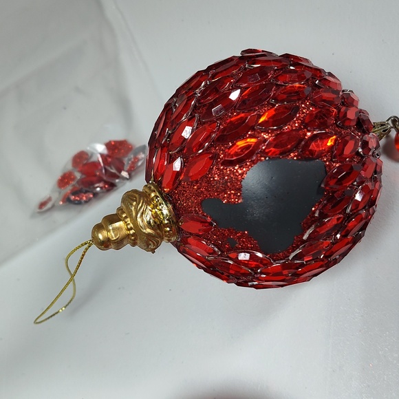 Set of 3 red jewel Christmas tree ornaments - Picture 7 of 8